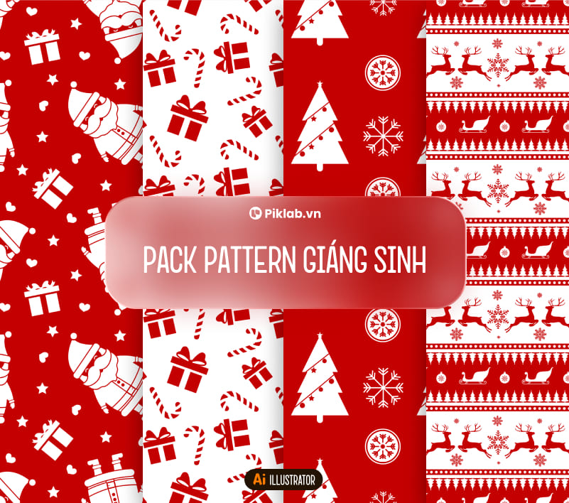 Noel Christmas Design Pattern Pack, Bộ Pattern Hoa Văn Giáng Sinh Đẹp Cho Thiết Kế, Họa Tiết Ông Già Noel, Hộp Quà, Cây Thông, Bông Tuyết, Tuần Lộc